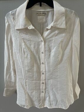 Free People We The Free Ivory Button Down Blouse Large Lightweight Shirt